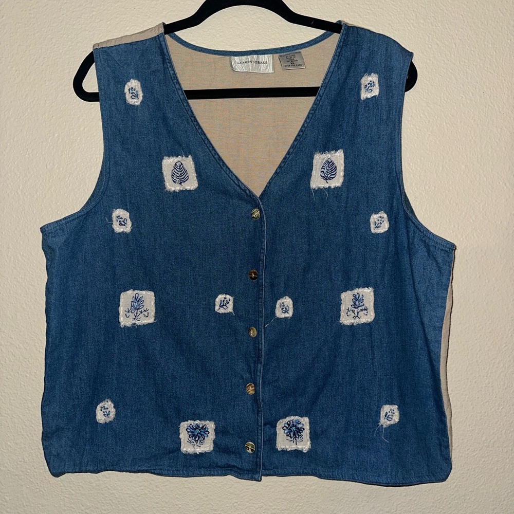 Embroidered Blue Denim Vest